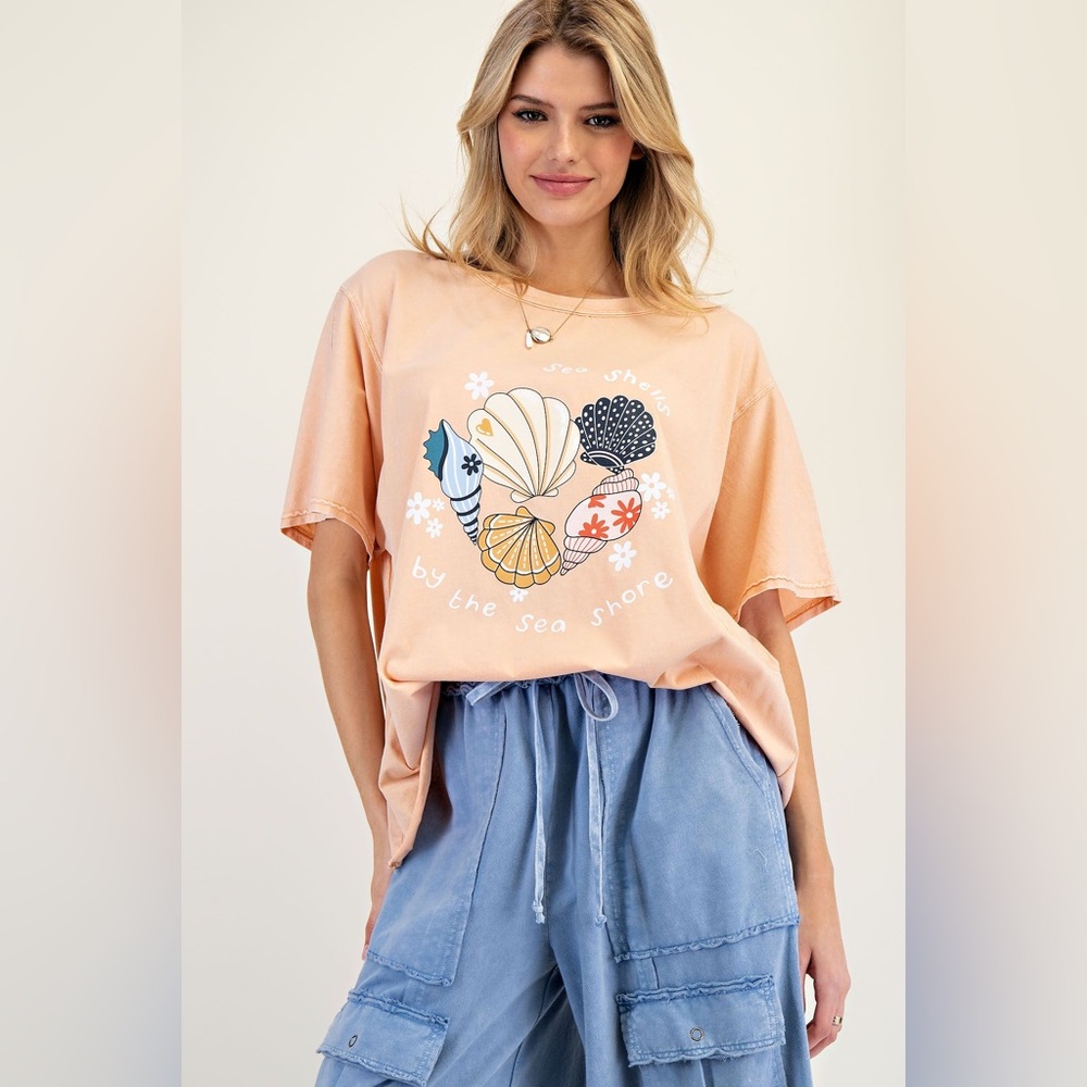 Easel Peach Shell Graphic Tee